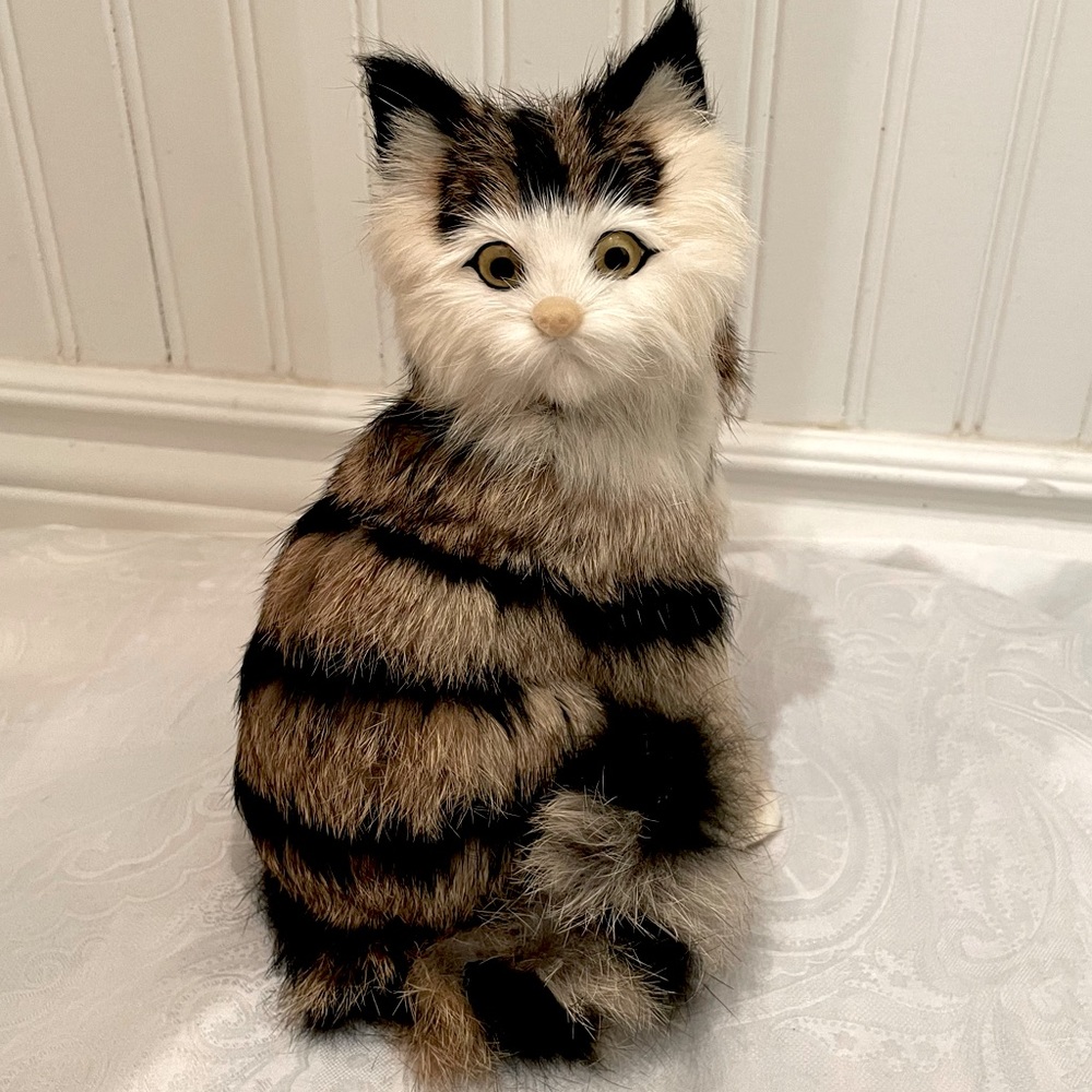 COPY - Rabbit Fur Cat Figurine - Real Fur - Cat Decor/ Toy for Kids, Girls, Boys